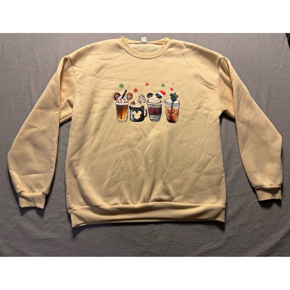 Christmas Coffee Crewneck Sweatshirt Large Mickey Inspired Holiday Cocoa Latte